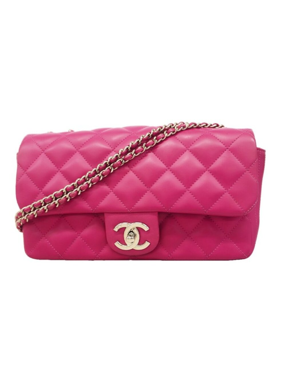 Chanel Shoulder Bag Quilted Lambskin Pink Silver